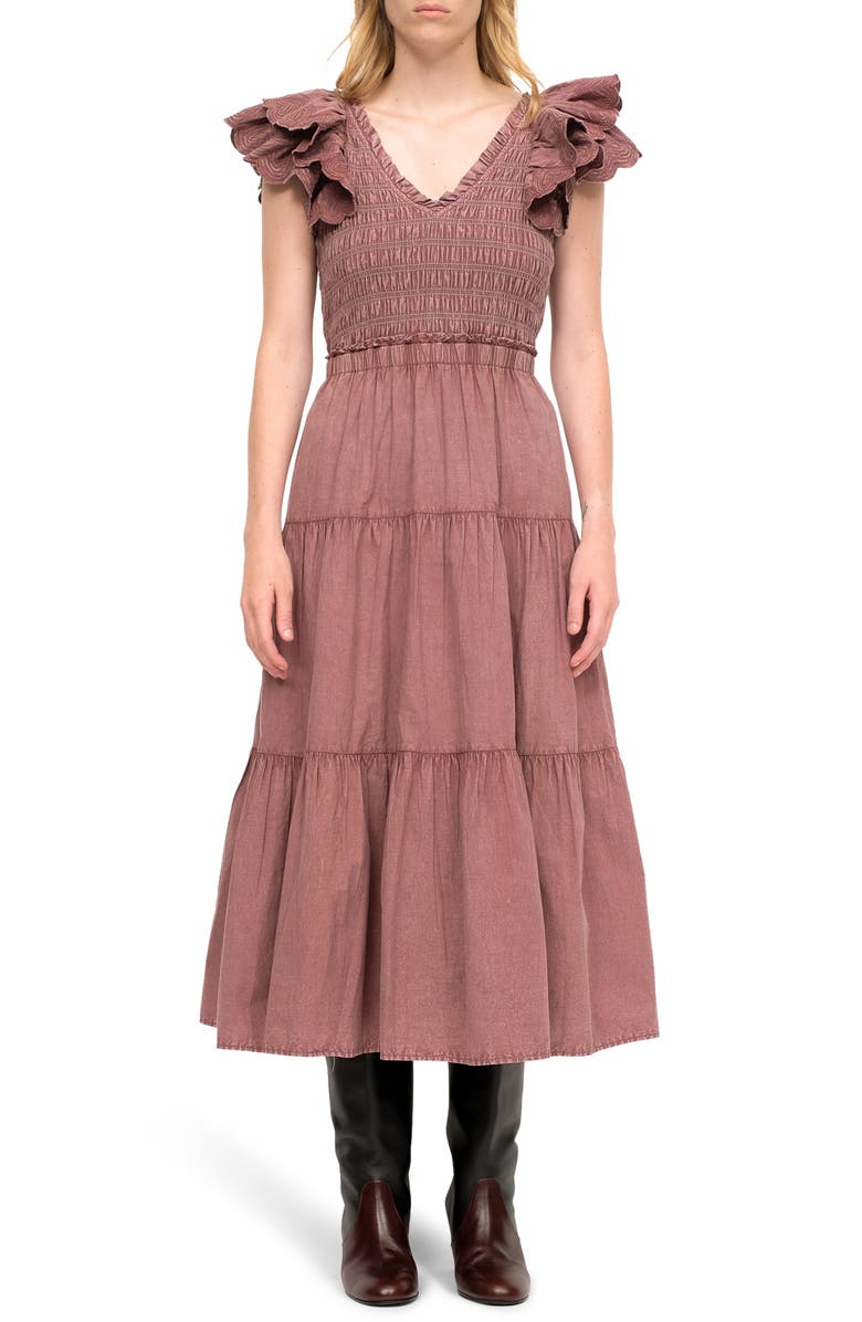 Sea Heidi Flutter Sleeve Tiered Dress, Main, color,