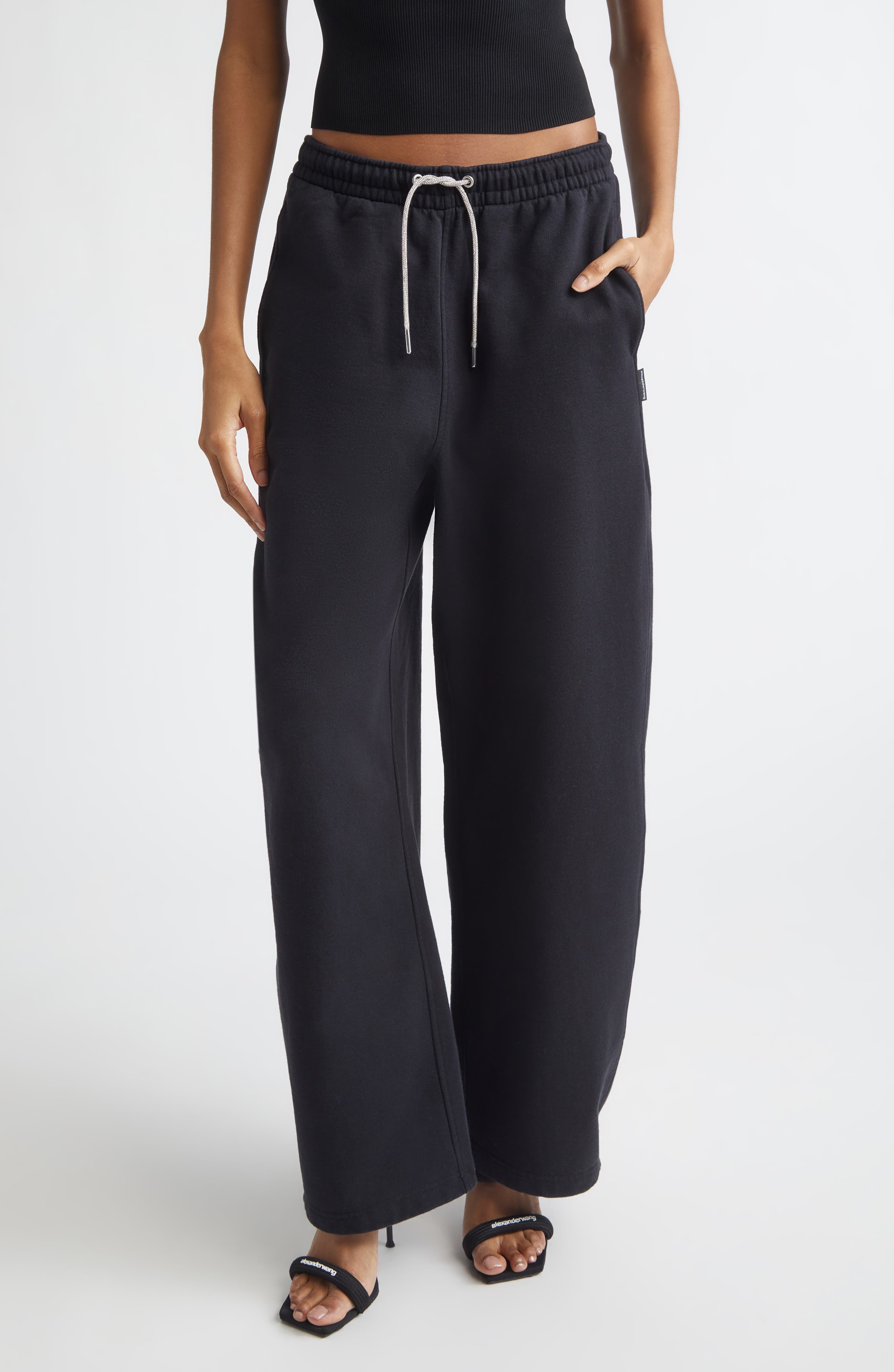 Wide Leg Sweatpants with Rhinestone Drawstring - image 3