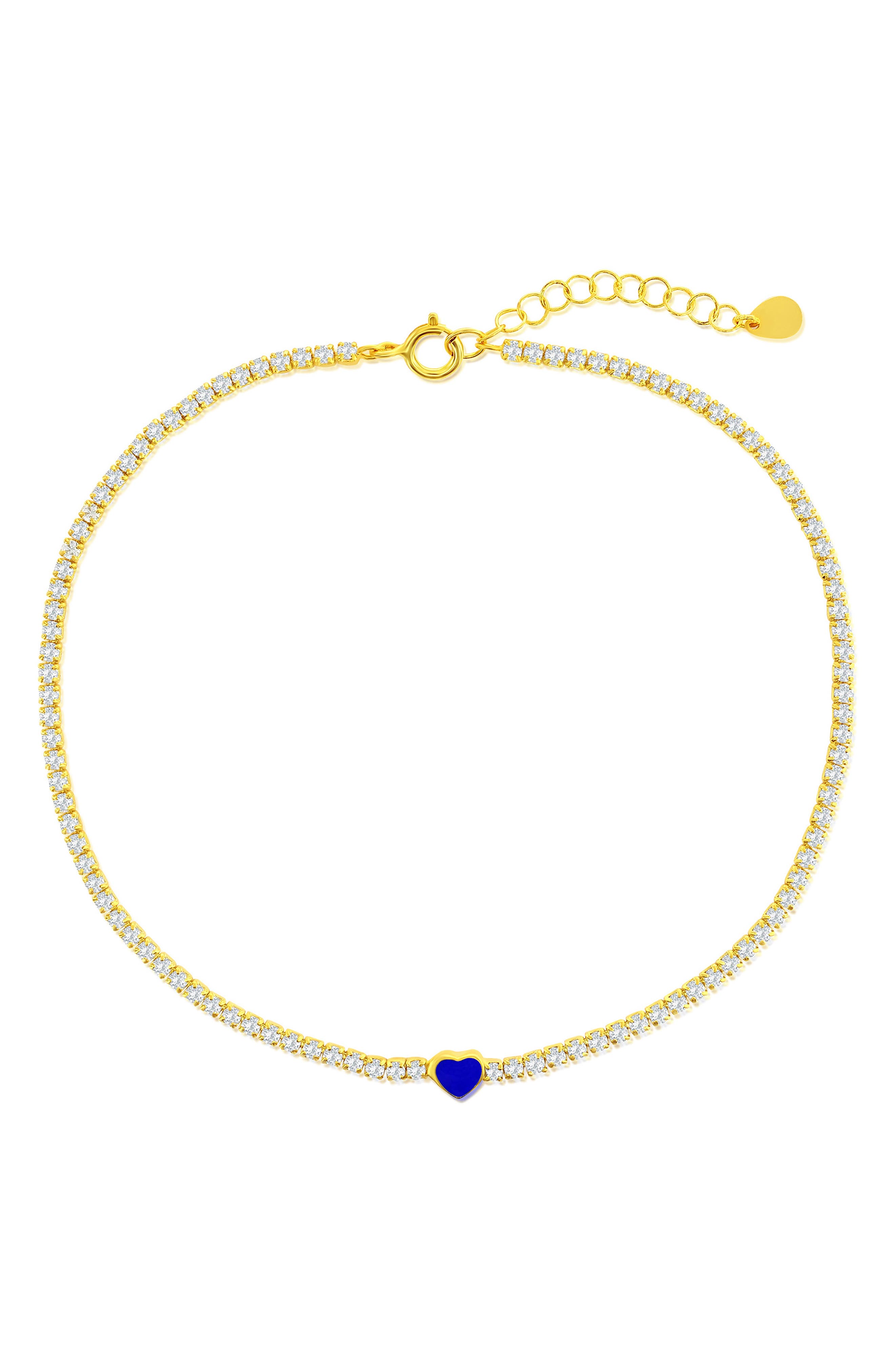 Enamel Heart Cubic Zirconia Tennis Anklet