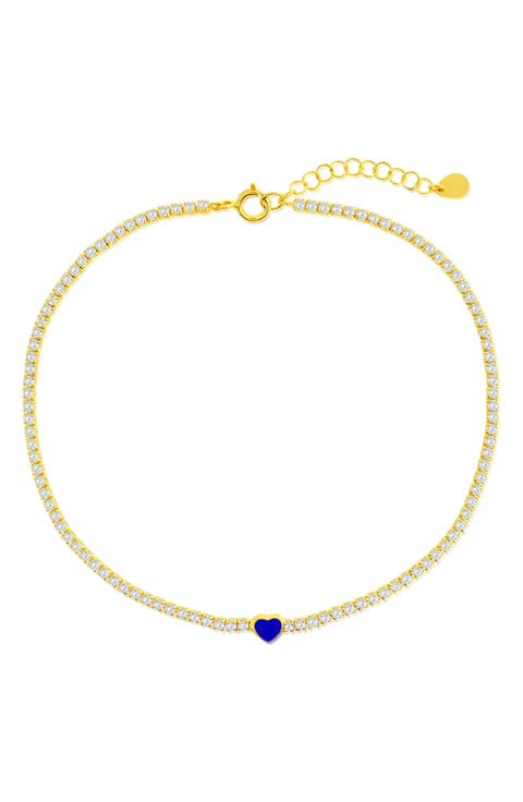 Enamel Heart Cubic Zirconia Tennis Anklet