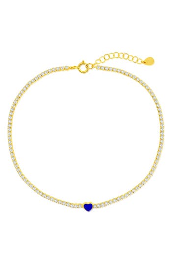Simona Enamel Heart Cubic Zirconia Tennis Anklet In Gold