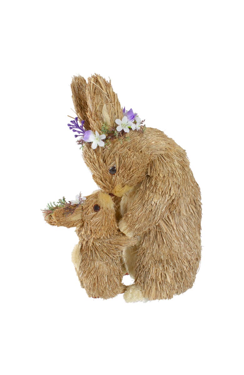 Northlight Mommy and Baby Easter Bunny with Flower Crowns Sisal Figure Decoration - 12", Alternate, color, 