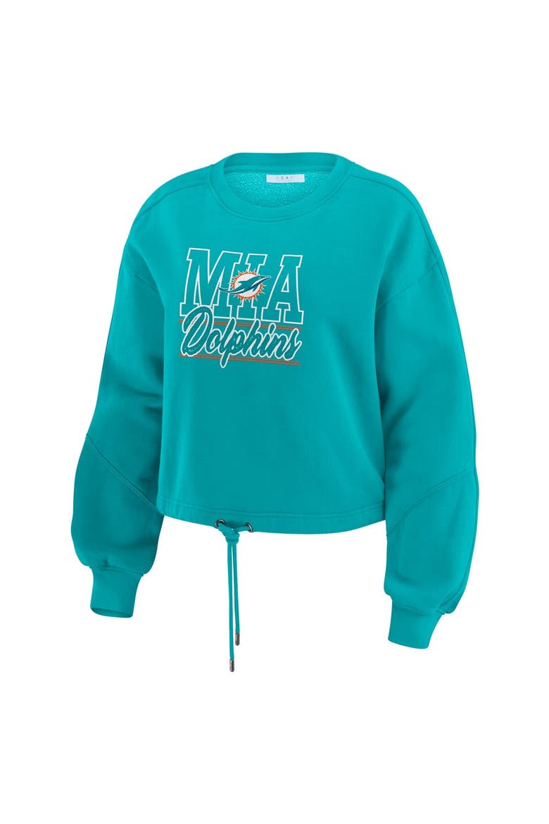 Women's WEAR by Erin Andrews Aqua Miami Dolphins Washed Fleece Long Sleeve T-Shirt & Shorts Lounge Set, Alternate, color, Aqua