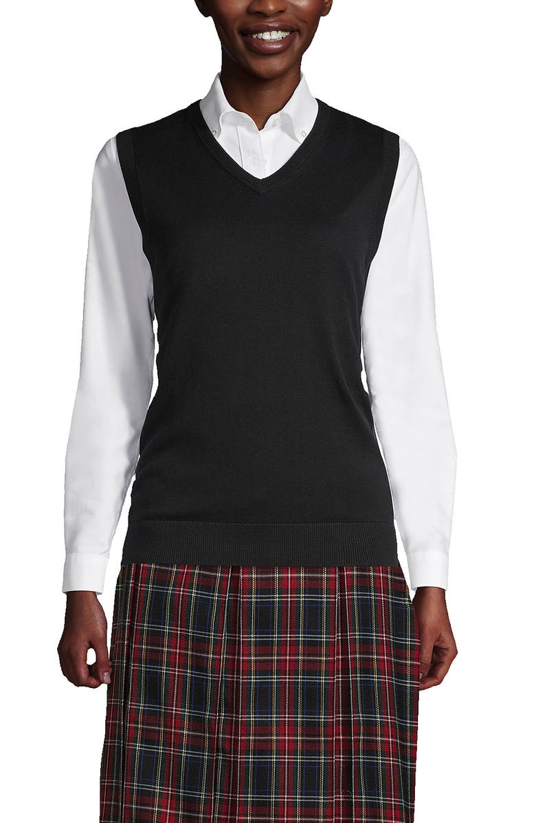 Lands' End School Uniform Cotton Modal Fine Gauge Sweater Vest, Main, color, Black