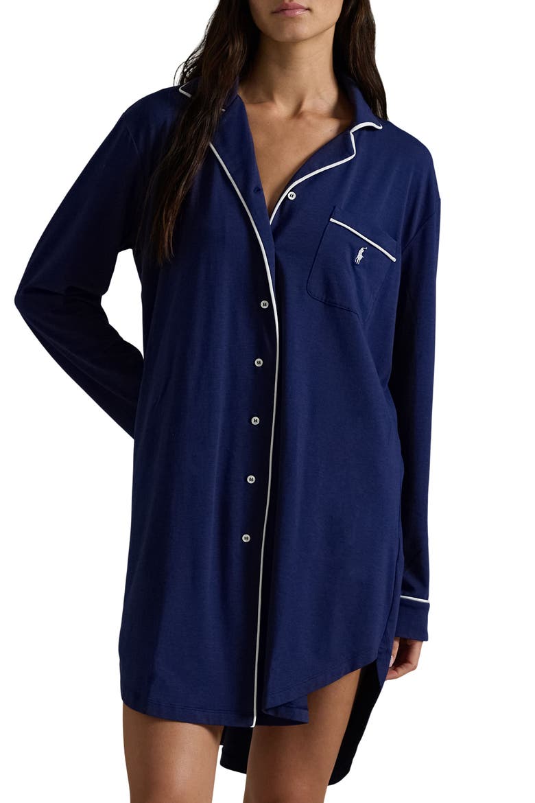 Cotton Blend Sleepshirt, Main, color, NAVY