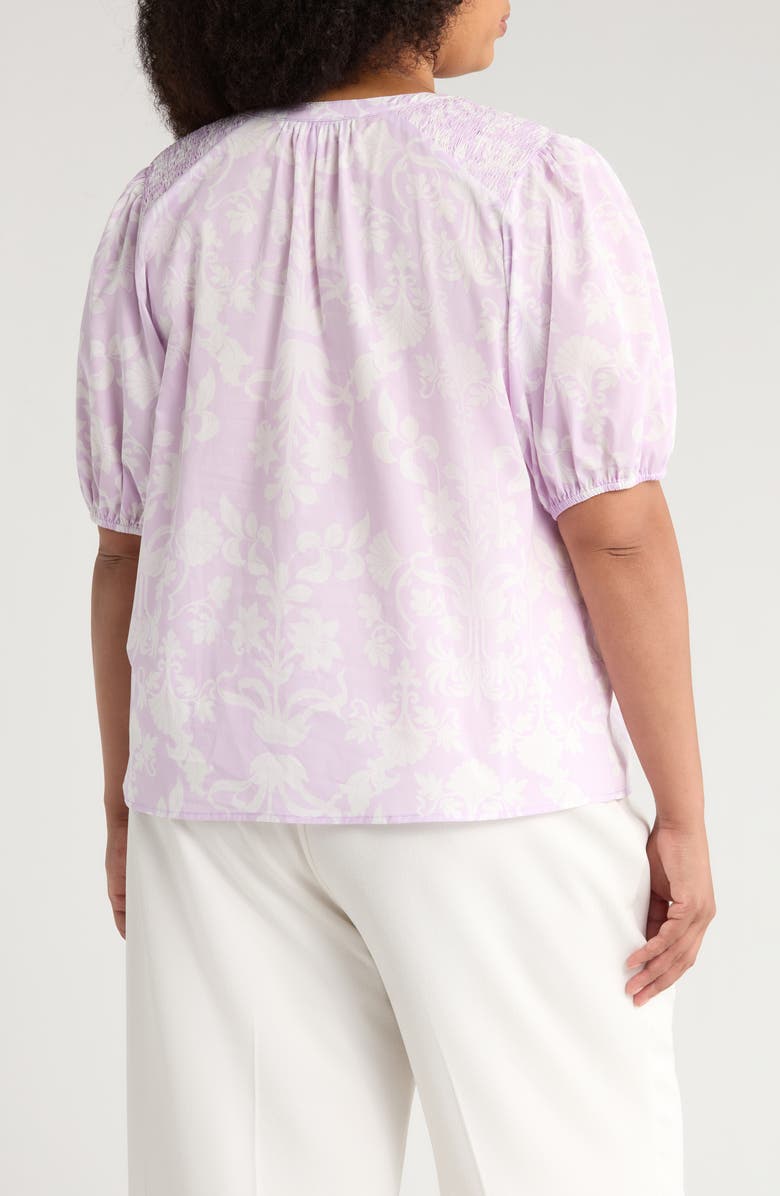 SUGARLIPS Emme Floral Print Smocked Top, Alternate, color, Lavender Purple/ White