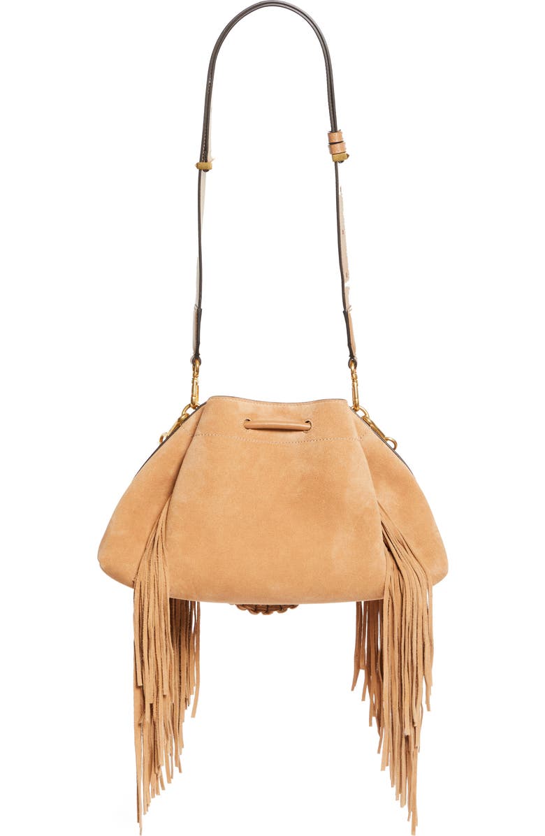 Jimmy Choo Bon Bon Fringe East/West Bucket Bag, Alternate, color, Toffee/ Toffee/ Gold