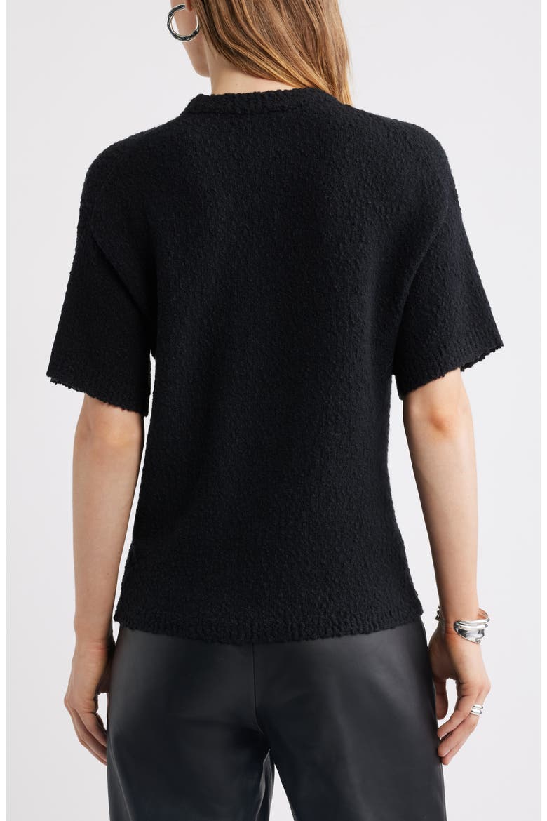 Short Sleeve Stretch Wool Blend Bouclé Sweater, Alternate, color, BLACK