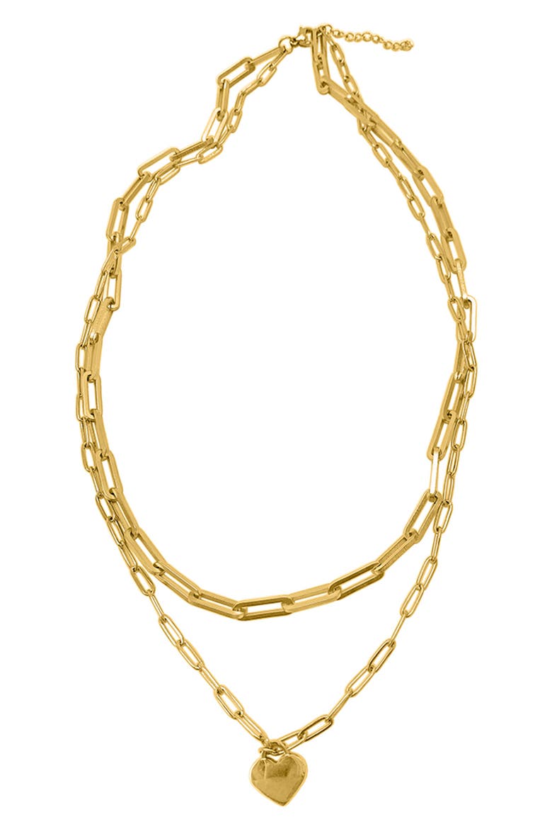 14K Gold Plated Water Resistant Stainess Steel Layered Paperclip Chain Heart Pendant Necklace, Alternate, color, YELLOW