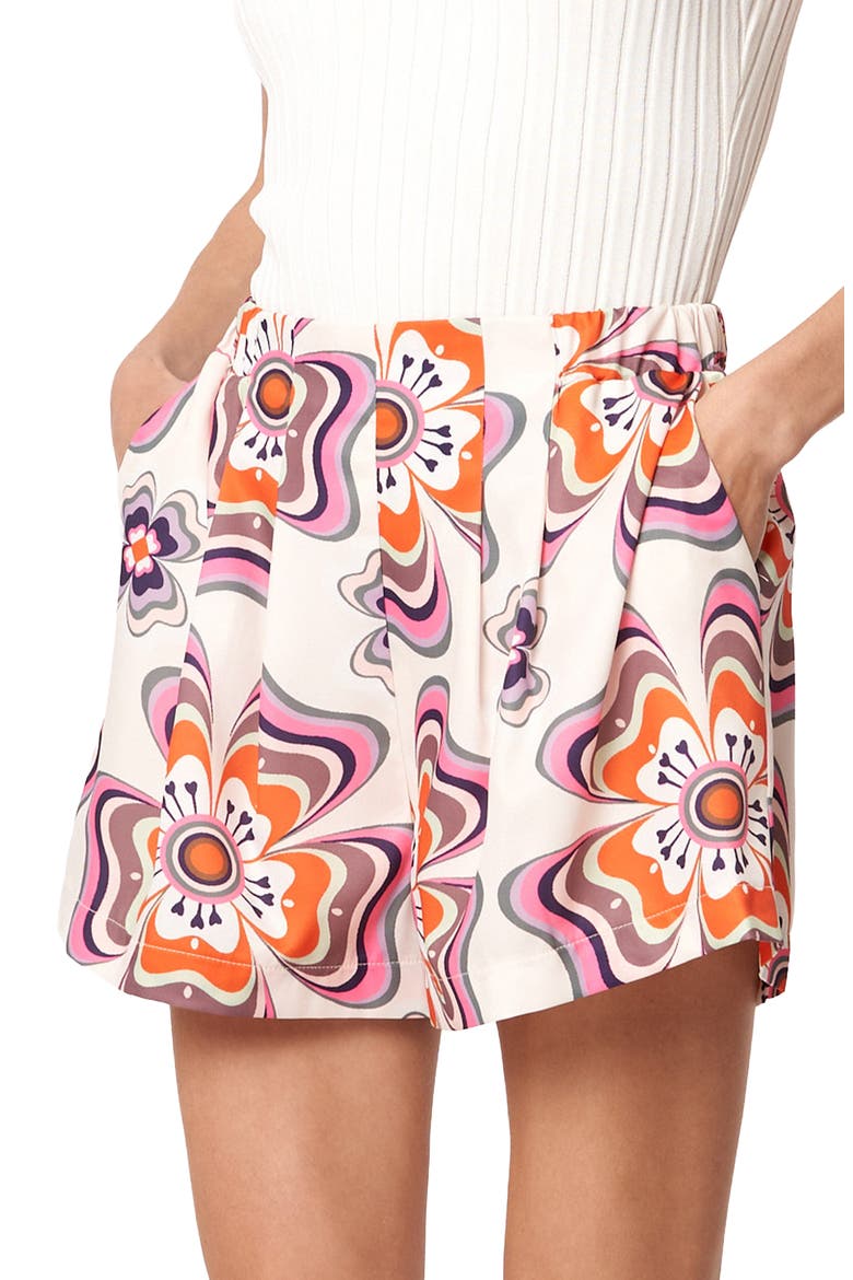 Misty Printed Pintuck Shorts, Alternate, color, CREAM MULTI