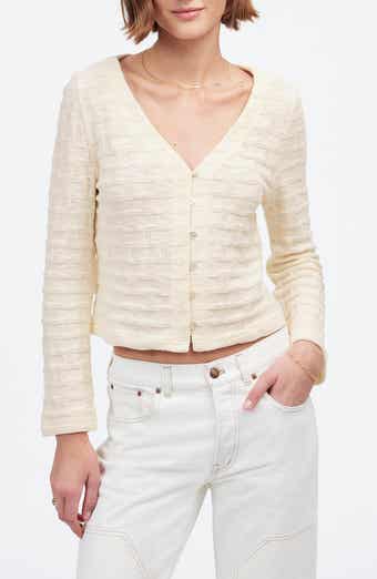 Madewell Basket Weave Knit Bell-Sleeve Button-Up Shirt
