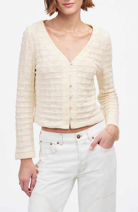 Madewell Basket Weave Knit Bell-Sleeve Button-Up Shirt