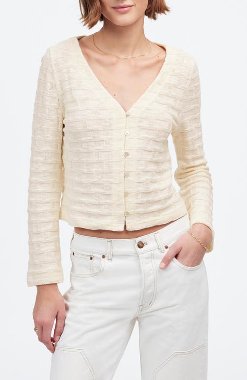 Shop Madewell Basket Weave Knit Bell-sleeve Button-up Shirt In Antique Cream