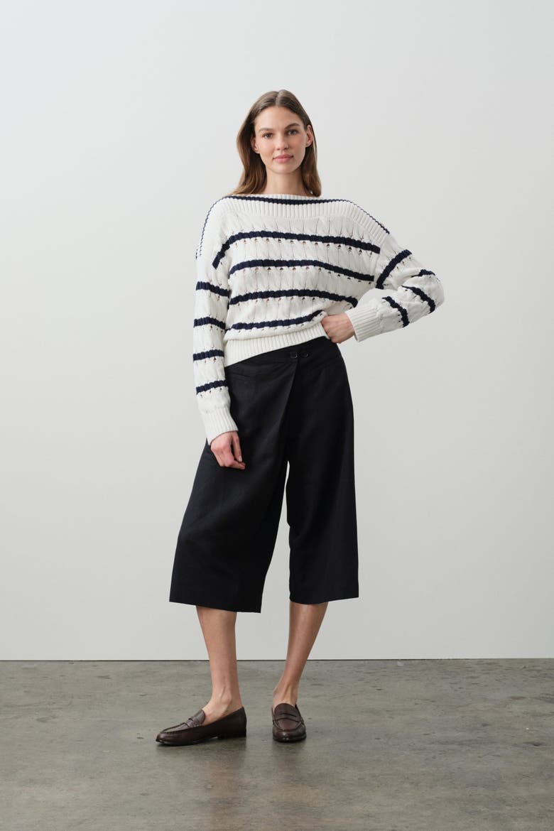 Paula Stripped Boatneck Sweater, Main, color, TENNIS WHITE/CLUB BLUE