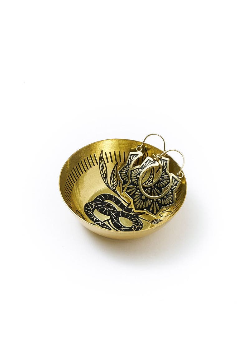Saanp Snake Round Trinket Dish - Etched Brass, Alternate, color, Bronze