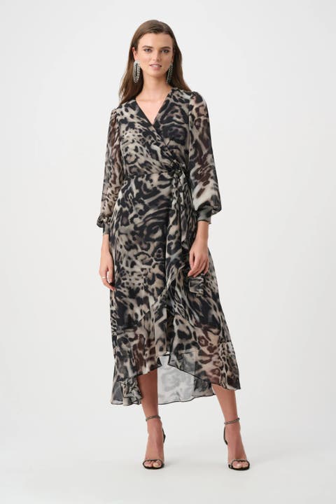 Chiffon Printed Fit and Flare Wrap Dress