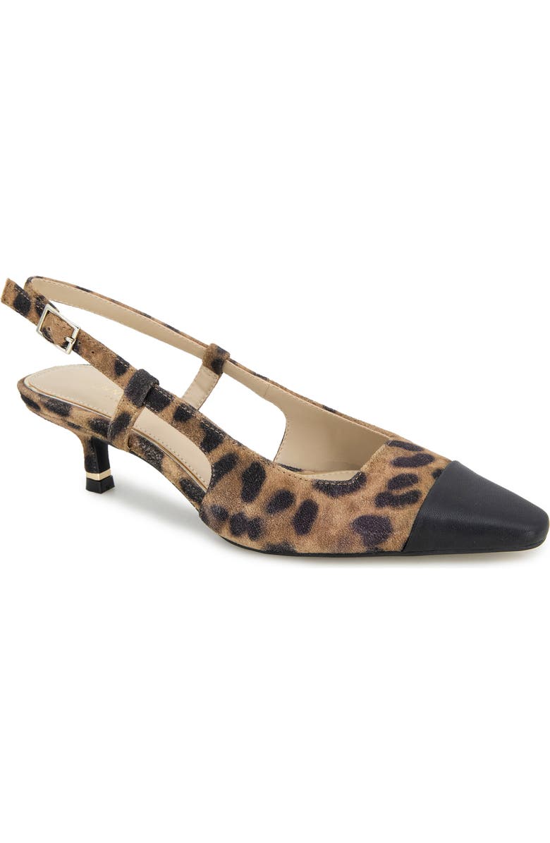 Kenneth Cole Martha Slingback Cap Toe Kitten Heel Pump, Main, color, Leopard Suede
