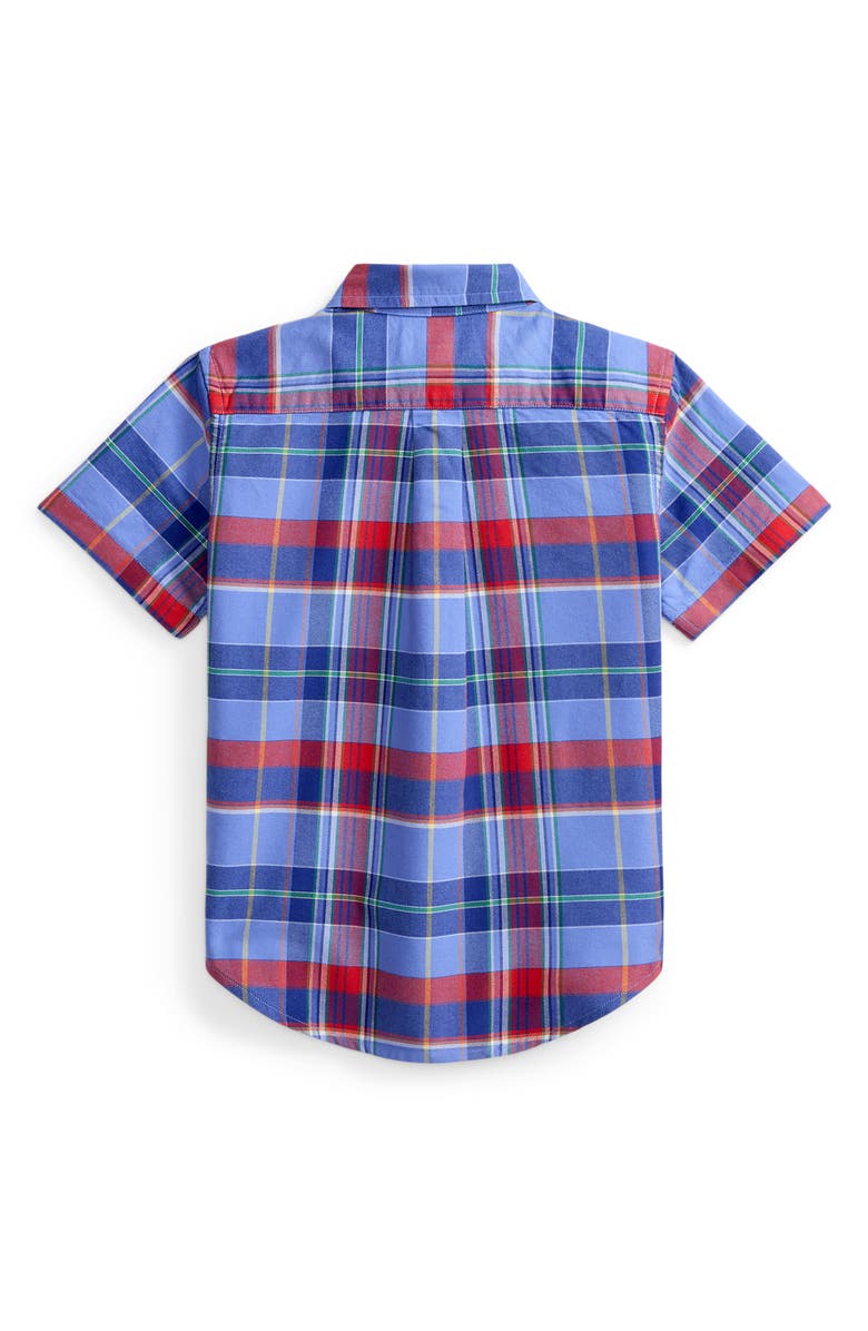 Polo Ralph Lauren Kids' Classic Plaid Short Sleeve Cotton Button-Down Shirt, Alternate, color, Blue Red Multi