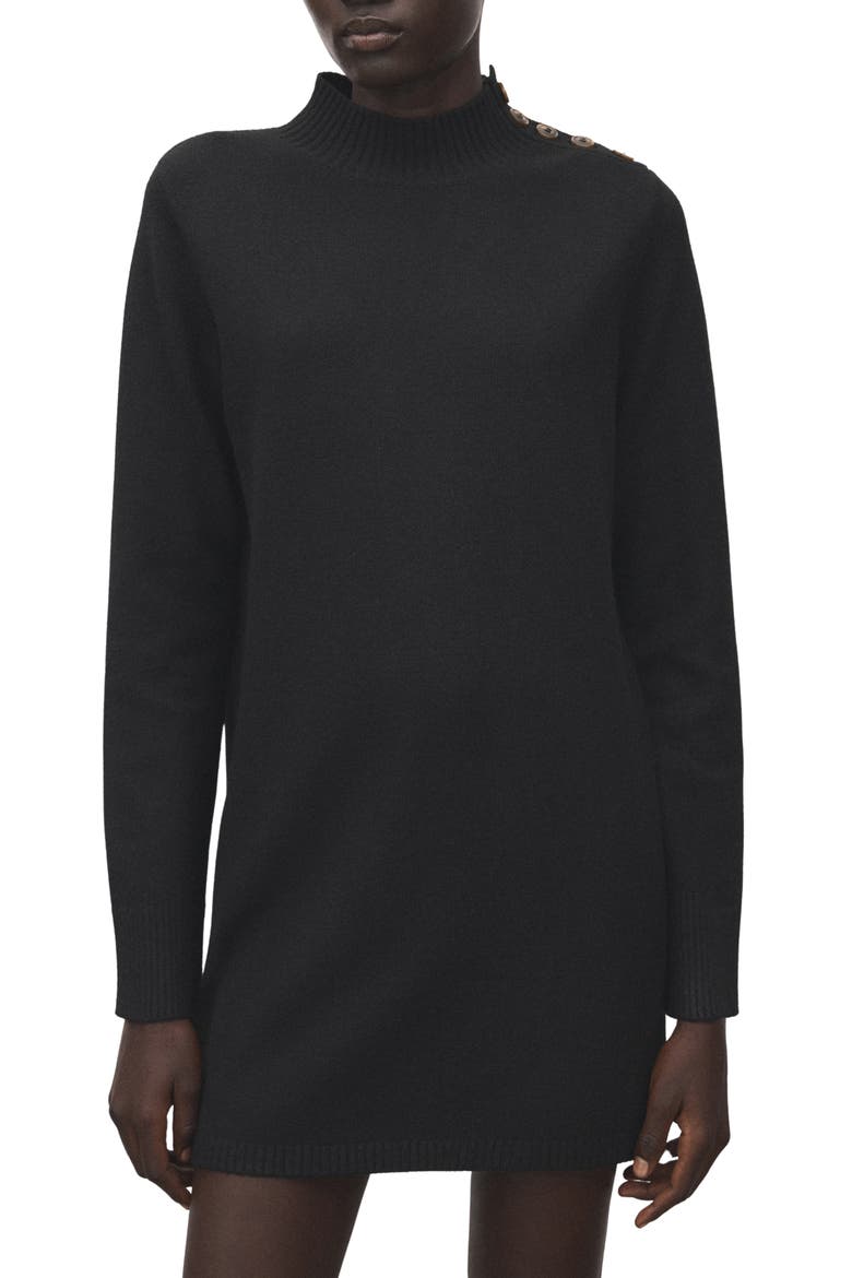 Button Detail Long Sleeve Sweater Dress, Main, color, BLACK