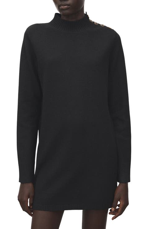 Button Detail Long Sleeve Sweater Dress