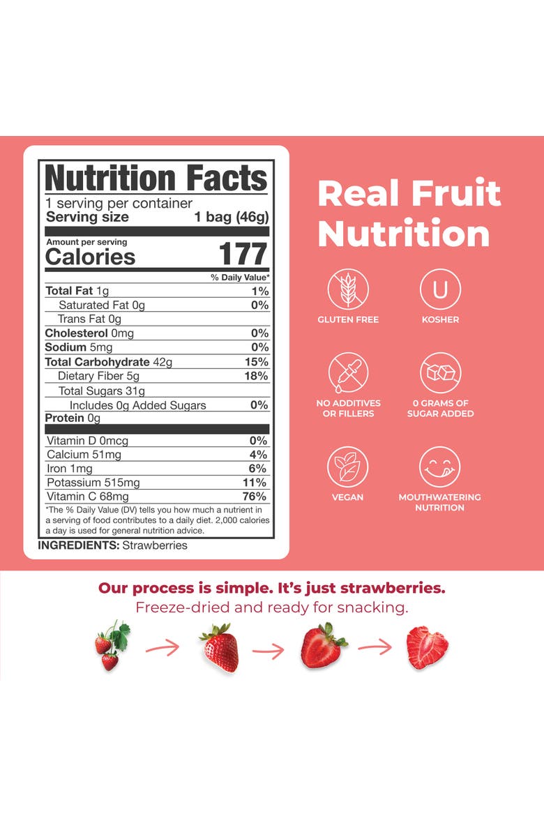 Freeze Dried Strawberry Slices Real Fruit Snack Five Pack, Alternate, color, None