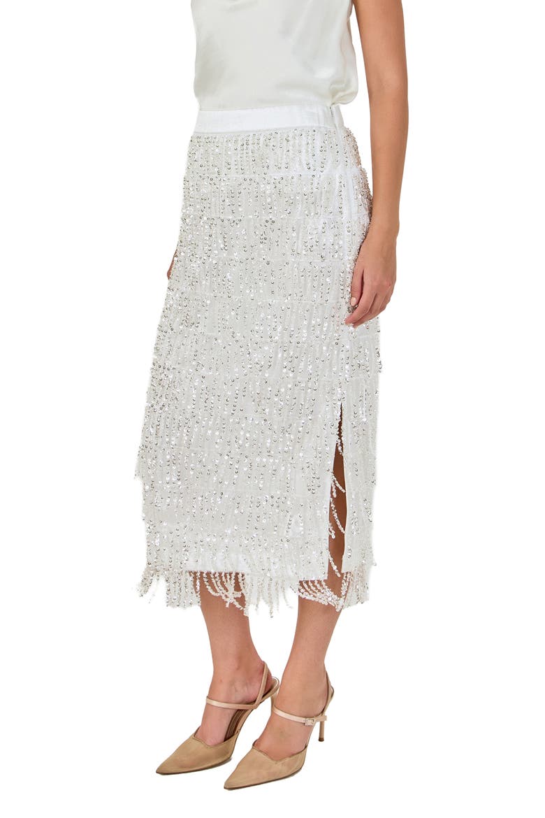 Sequin Tassel Midi Skirt, Alternate, color, WHITE