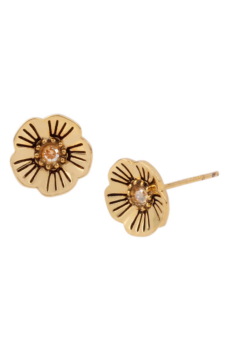 COACH Tea Rose Flower Stud Earrings, Main, color, Golden Shadow/Gold