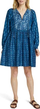 Faherty Solstice Mixed Print Long Sleeve Cotton & Silk Minidress