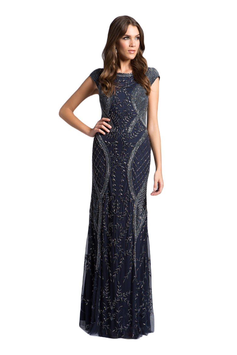 Cape Sleeve Modestly Covered Dress, Main, color, Navy