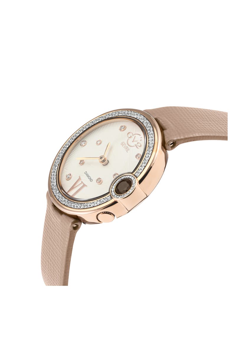 Perugia Diamond Leather Band Watch, Alternate, color, BEIGE