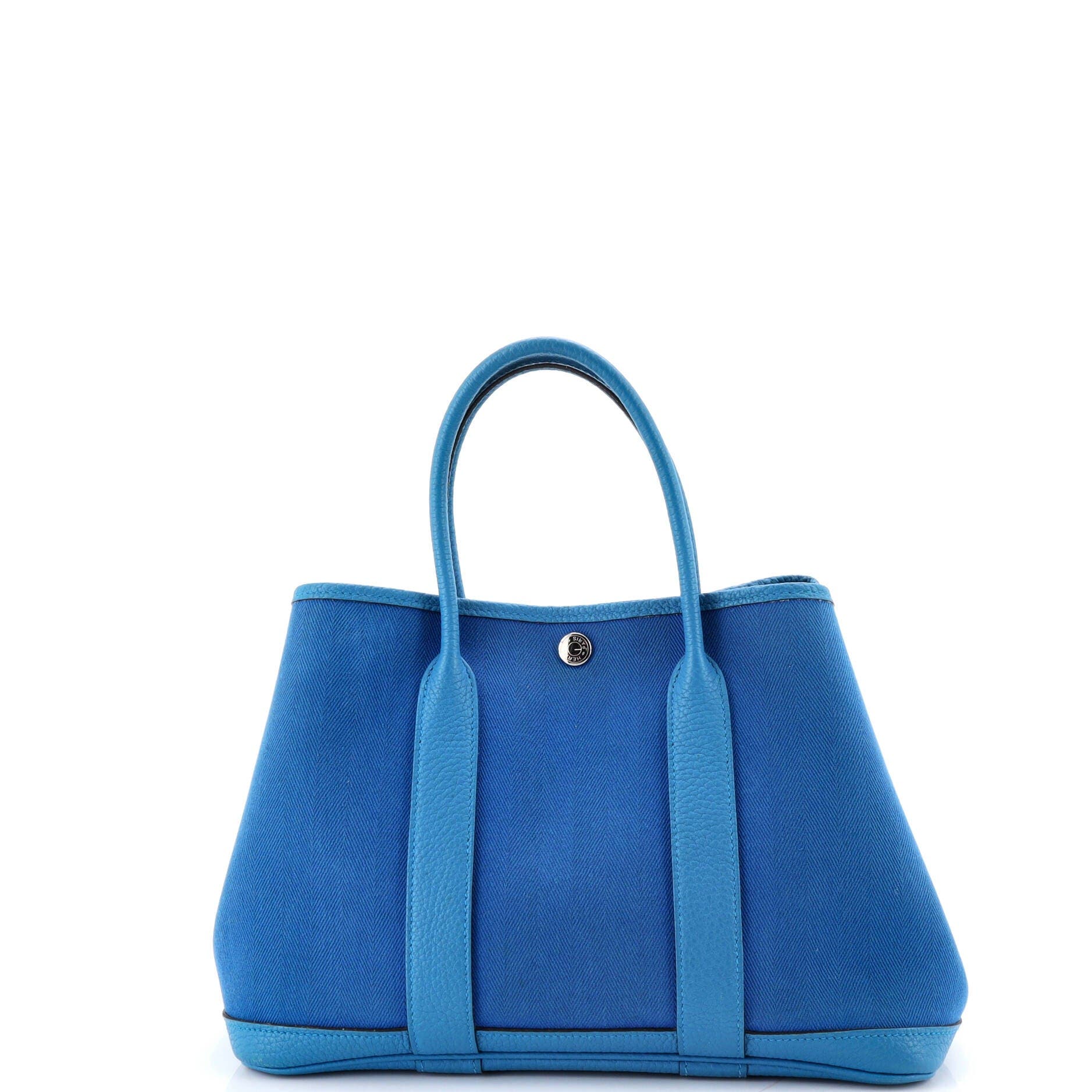 Pre-Owned Hermes Garden Party Tote Toile and Leather 30, Alternate, color, Bleu Zanzibar