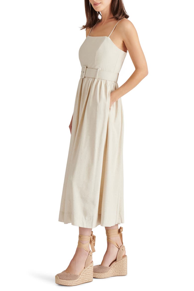 Napoli Belted Linen Blend Midi Dress, Alternate, color, NATURAL