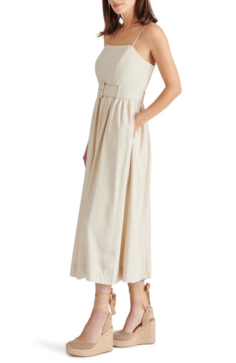 Steve Madden Napoli Belted Linen Blend Midi Dress, Alternate, color, Natural