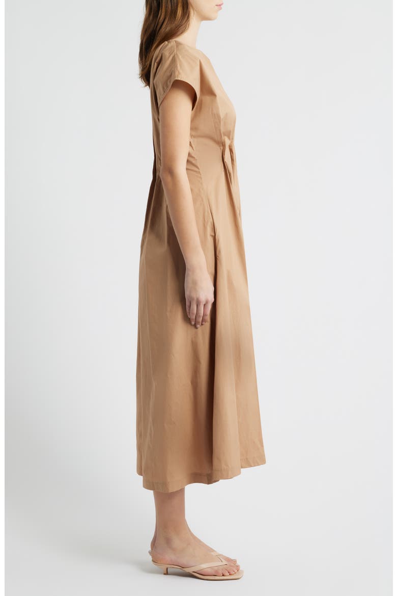 Gathered Waist Cotton Midi Dress, Alternate, color, SAND