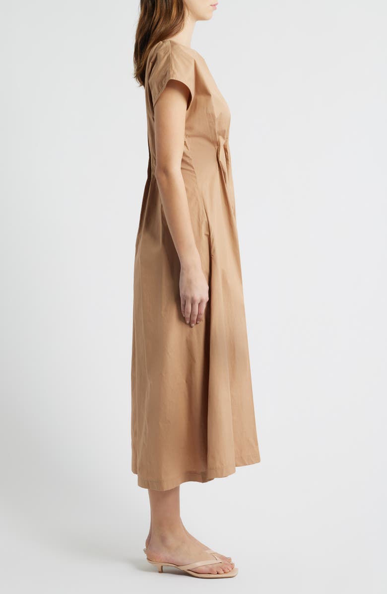FREEMARKET Gathered Waist Cotton Midi Dress, Alternate, color, Sand