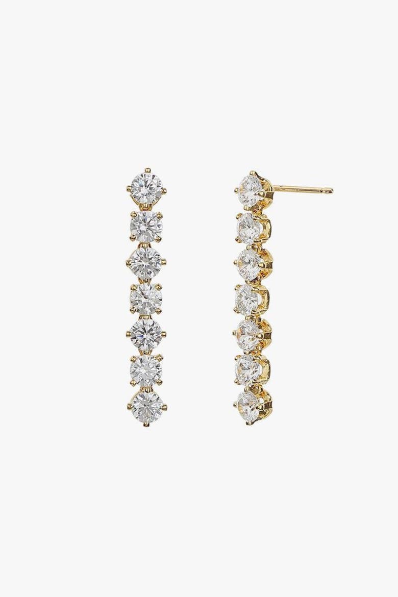 Sterling Silver 18k Gold Plated Josephine Tennis Earrings Statement, Main, color, Gold