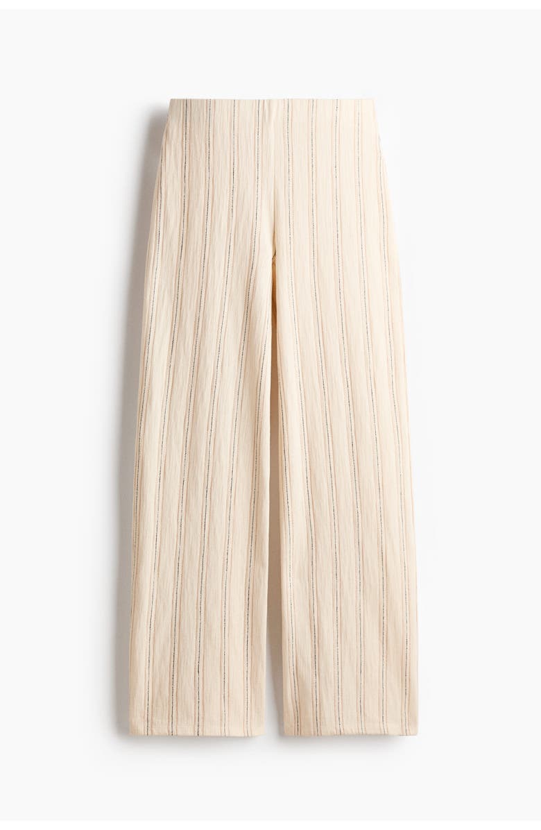 H&M Textured Cotton Pull-on Trousers, Main, color, Cream/Striped