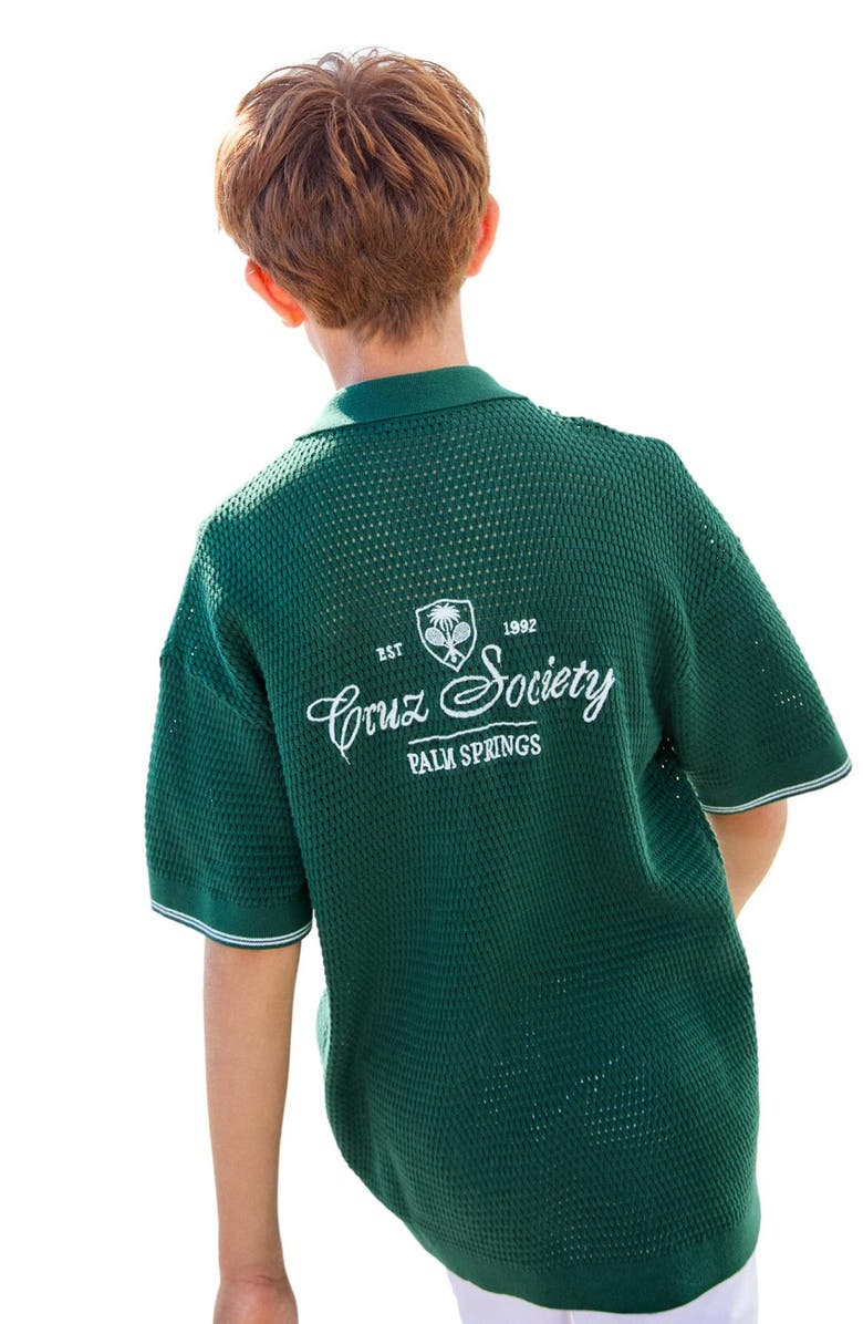 NEXT Kids' Open Stitch Cotton Graphic Polo Sweater, Alternate, color, Green