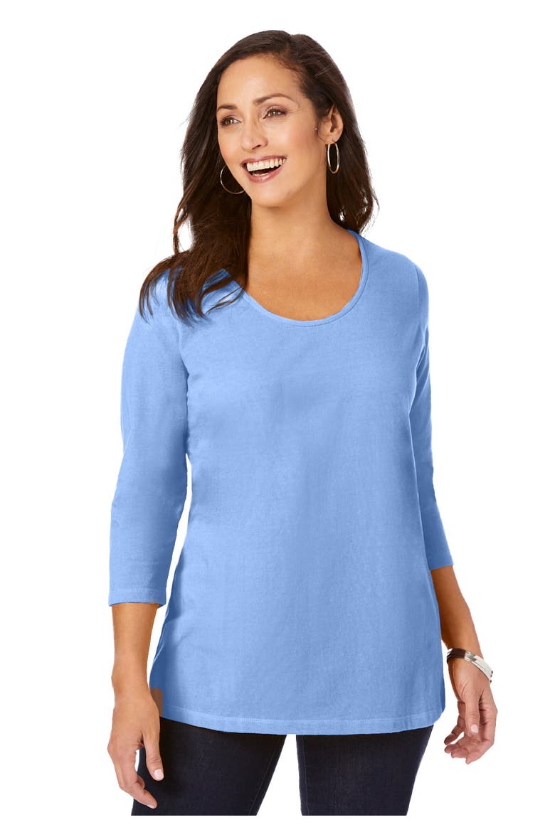 Stretch Cotton Scoop Neck Tee, Main, color, FRENCH BLUE