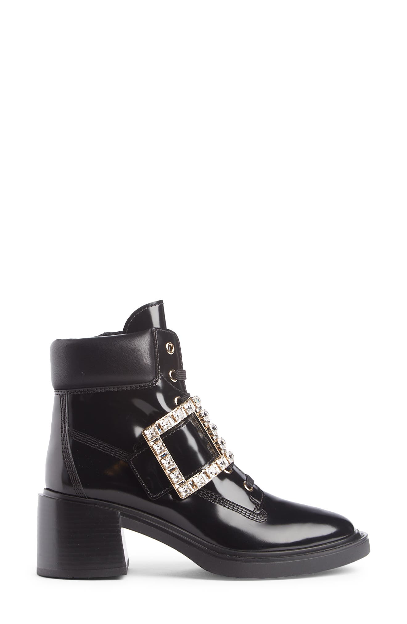 Roger Vivier Viv Rangers Crystal Buckle Combat Boot, Alternate, color, 