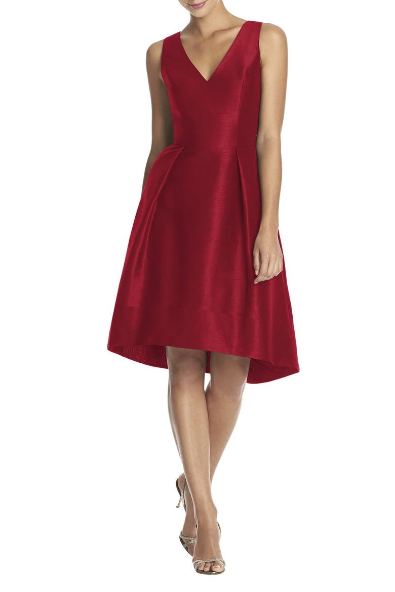 Satin High/Low Fit & Flare Dress, Main, color, BARCELONA