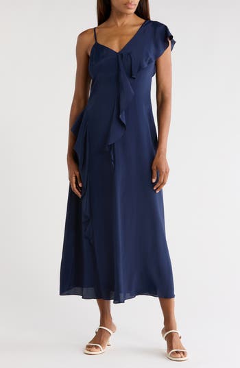 Rebecca Taylor Irie Cap Sleeve Ruffle Maxi Dress in Navy at Nordstrom Rack, Size 12