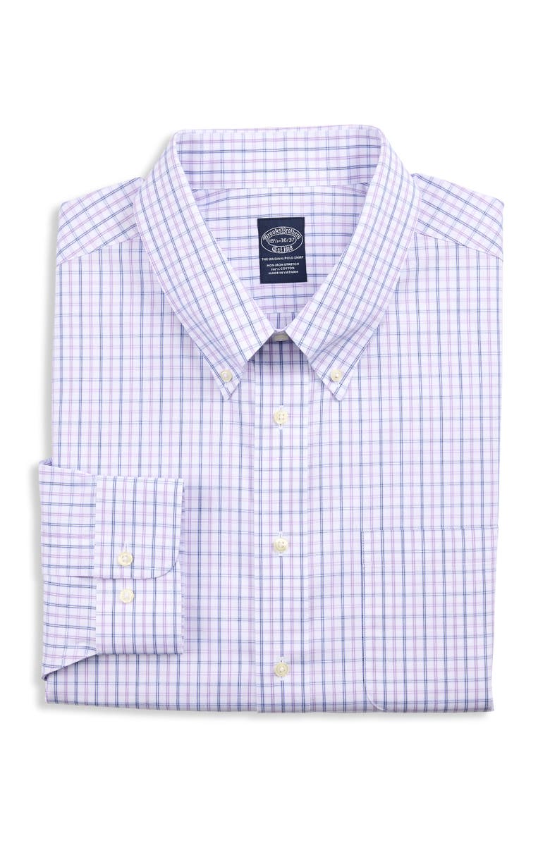 Brooks Brothers Big & Tall Non-Iron Tattersall Check Dress Shirt, Main, color, Purple