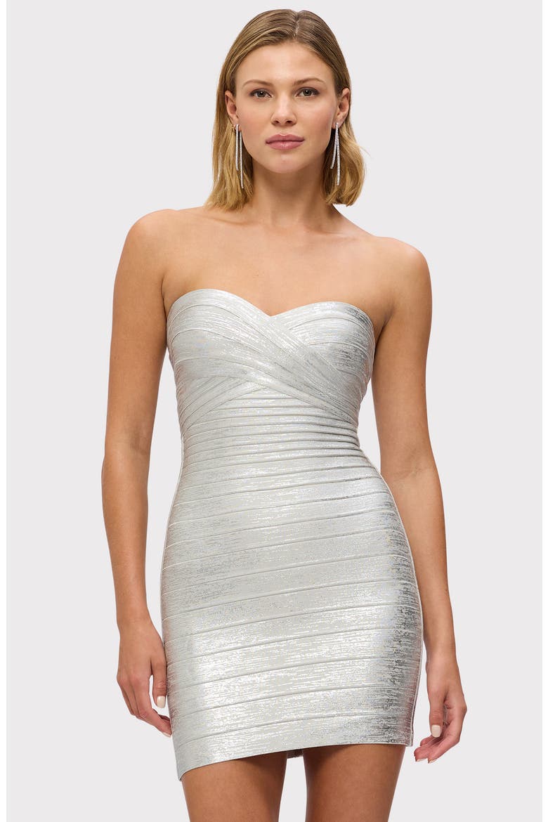 The Metallic Isla Strapless Body-Con Bandage Minidress, Alternate, color, SILVER FOIL