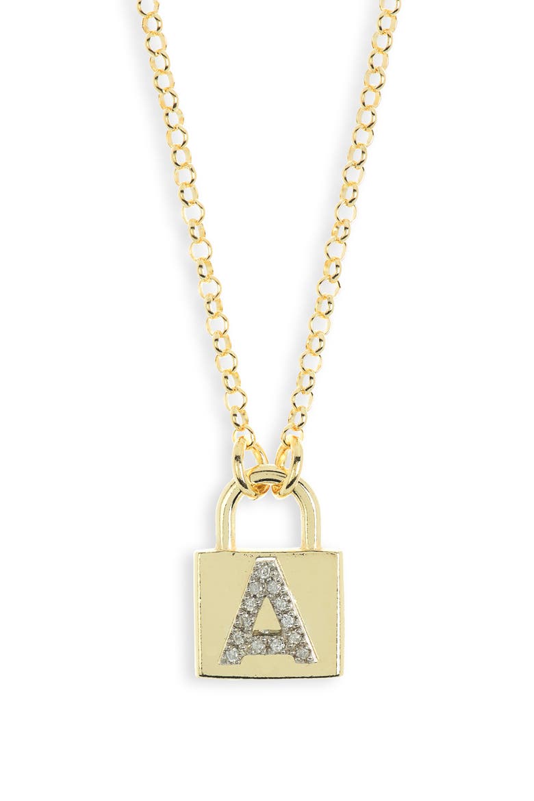 Diamond Padlock Initial Pendant Necklace - 0.12ct., Main, color, YELLOW-A