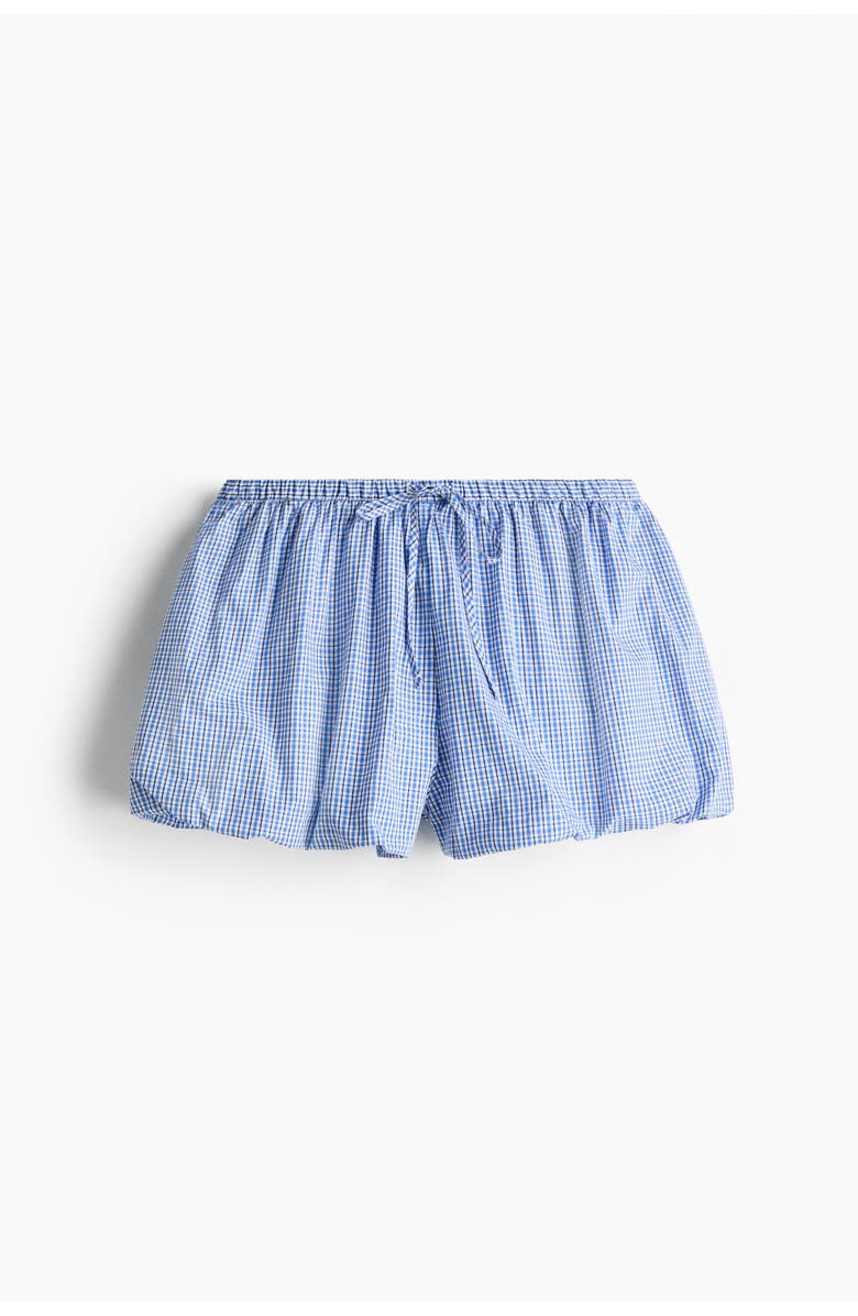 H&M Cotton Balloon Beach Shorts, Main, color, Light Blue/Checked