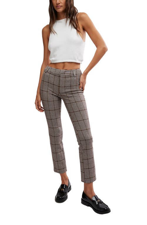 Free People Molly Houndstooth Plaid Slim Fit Pants In Neutral Combo