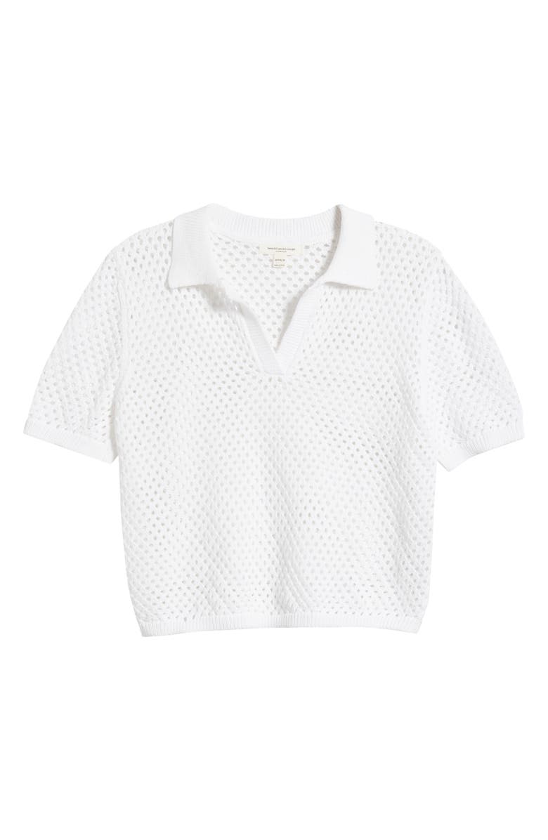 beachlunchlounge Tae Short Sleeve Open Knit Polo Sweater, Alternate, color, White