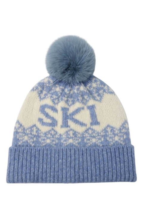 Faux Fur Pompom Ski Knit Beanie