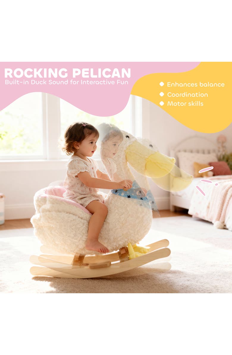 Qaba Pelican Baby Rocking Horse Plush Stuffed Animal Rocker for Toddlers Kids Ride on Rocking Horse with Realistic Sound, Alternate, color, White